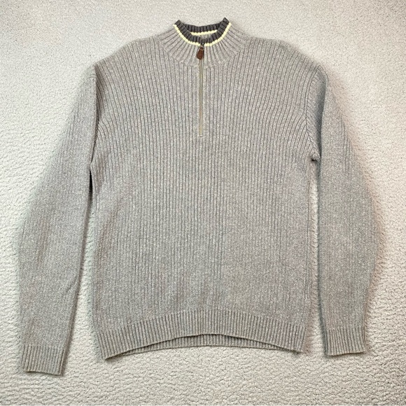 Polo Ralph Lauren Men's Size L Gray Cotton Linen 1/4 Zip Mock Neck Sweater EUC - Picture 1 of 6